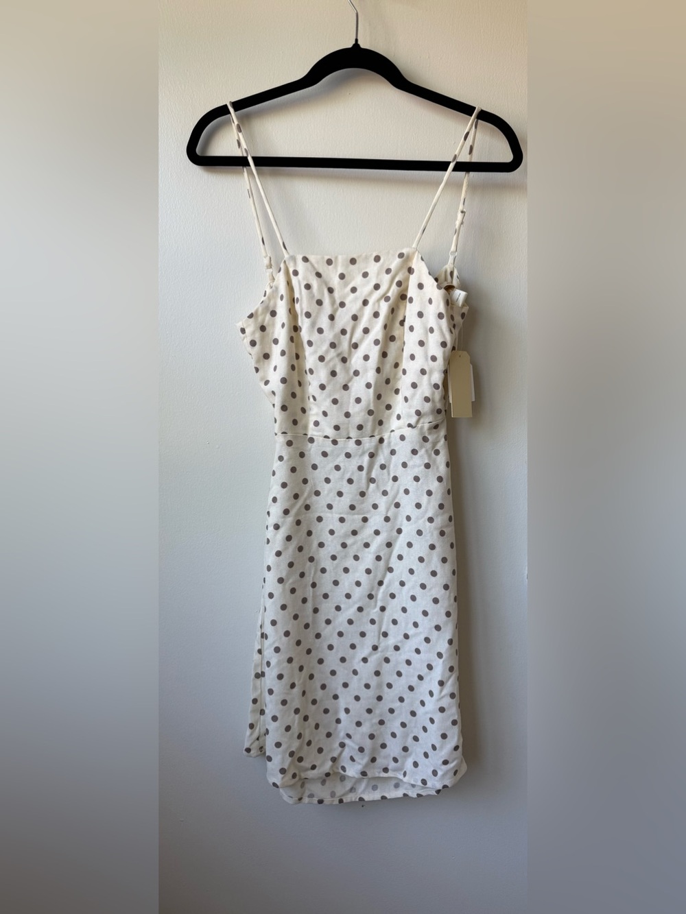 Polka Dot Spaghetti Strap Mini Dress - Cream with Brown Dots